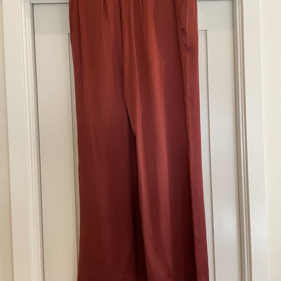 cuyana charmeuse wide leg silk pants terracotta 100% silk pockets warm red brown - Picture 8 of 8